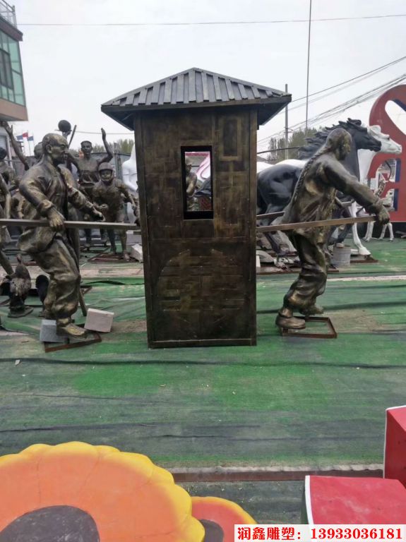 玻璃鋼轎夫抬轎子雕塑 仿銅雕塑廠家