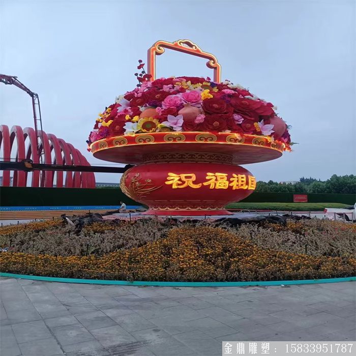 玻璃鋼大型花籃雕塑 廣場花籃雕塑價格 仿天安門花籃景觀 (1)
